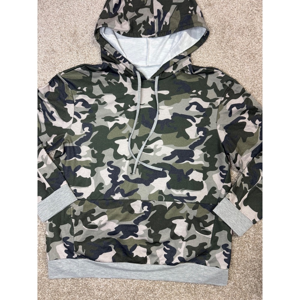 Womens Camo Print Hoodie Green Grey Woodland Camouflage Sweatshirt Pocket